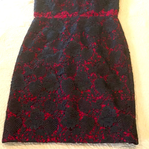 🆕 Monique Lhuillier Black & Red Lace Cocktail Dress size 16 - Picture 10 of 16